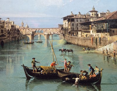 Arnofloden og Ponte Vecchio i Firenze af Bernardo Bellotto