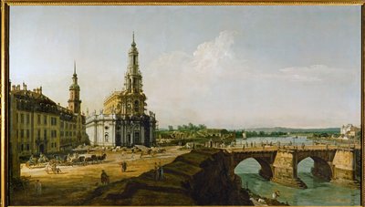 Dresden, Tyskland, set fra Elbens venstre bred over Altstaedter Brueckenkopf (olie på lærred) af Bernardo Bellotto