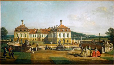 Schlosshof Slot, Østrig, set fra haven, bygget af prins Eugen af Savoyen ... (olie på lærred) af Bernardo Bellotto