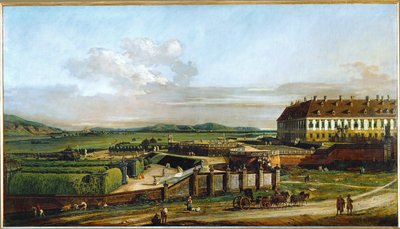 Schlosshof Slot, Østrig, set fra nord, bygget af prins Eugen af Savoyen (olie på lærred) af Bernardo Bellotto