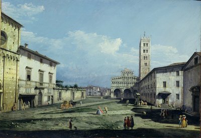 Piazza San Martino og domkirken, Lucca, ca. 1747 (olie på lærred) af Bernardo Bellotto