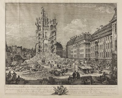 Ruinerne af den gamle Kreuzkirche, Dresden af Bernardo Bellotto
