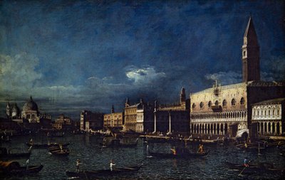 Two Venetian Views, Grand Canal and Molo Looking West (på lærred) af Bernardo Bellotto