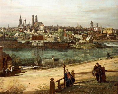 Udsigt over München fra Haidhausen med floden Isar i centrum, detaljer af Bernardo Bellotto