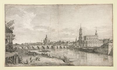 Udsigt over broen i Dresden over Elben af Bernardo Bellotto