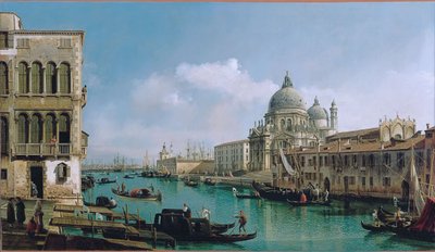 Udsigt over Canal Grande: Santa Maria della Salute og Dogana fra Campo Santa Maria Zobenigo af Bernardo Bellotto