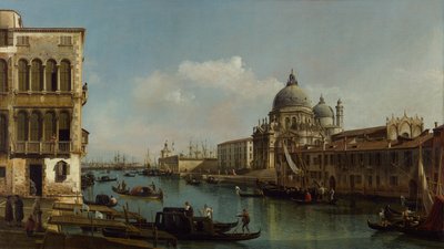 Udsigt over Canal Grande: Santa Maria della Salute og Dogana fra Campo Santa Maria Zobenigo af Bernardo Bellotto