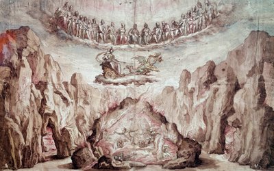 Projekt til indretning og maskineri af et mellemprodukt, Le Tromphe de Circe. Tegning af Bernardo Buontalenti dit delle Girandole (ca. 1523-1608) Søn. 0,46x0,72 m. Paris, Louvre-museet af Bernardo Buontalenti