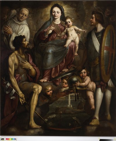 Bernardo Castello og de hellige George og Battista går i forbøn hos Vor Frue for byen Genova af Bernardo Castello