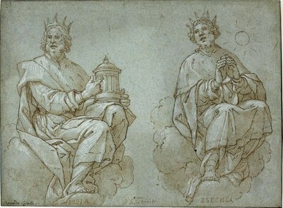 To siddende konger af Juda; Josias og Ezekias af Bernardo Castello