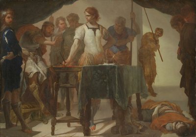 Mucius Scaevola konfronterer kong Porsenna af Bernardo Cavallino