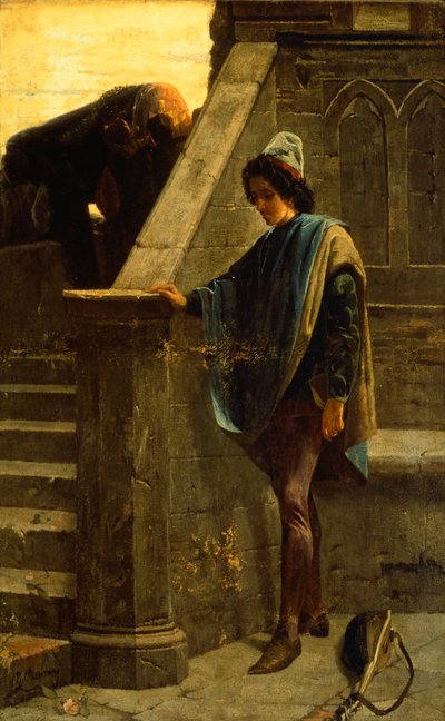 The minstrel, af Bernardo Celentano (1835-1863), olie på lærred, 63x46 cm, Palazzo San Giacomo, Napoli. af Bernardo Celentano