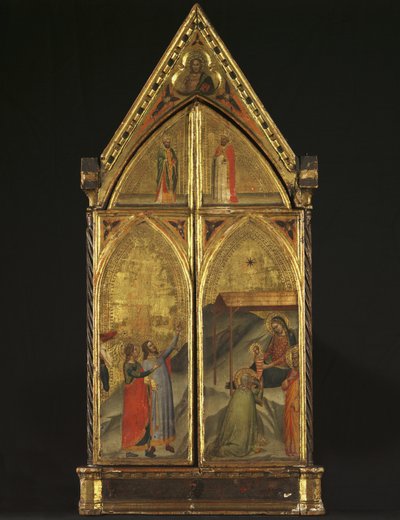 Triptykon - Jomfruen og barnet tronet med hellige, 1338 af Bernardo Daddi