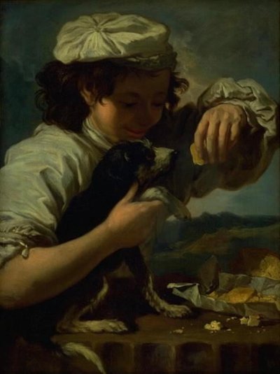 En dreng med en hund (allegori om "smag") af Bernardo Eberhart Keilhau