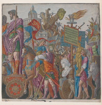 Ark 2: En triumfvogn, fra The Triumph of Julius Cæsar, 1599. af Bernardo Malpizzi