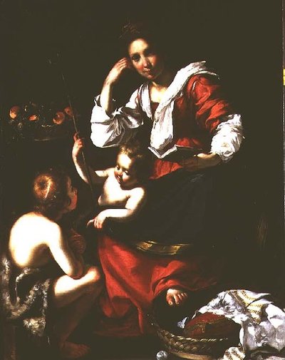 Madonna og barn med spædbarnet St. Johannes Døberen af Bernardo Strozzi