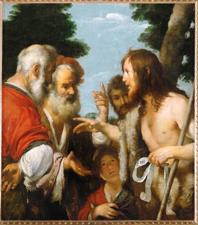 Johannes Døberen forklarer sin mission (olie på lærred) af Bernardo Strozzi