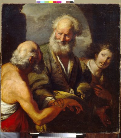 Sankt Peter helbreder en lammet. (Sankt Peter Healing A Paralytic). Maleri af Bernardo Strozzi (1581-1644), olie på lærred, italiensk kunst (Genova) af Bernardo Strozzi