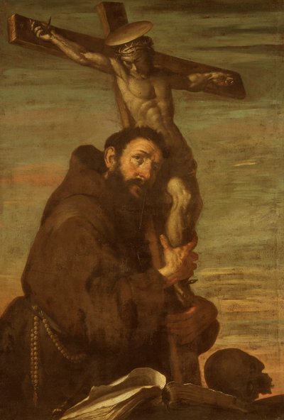 Frans af Assisi omfavner et krucifiks, c1600-1640. af Bernardo Strozzi