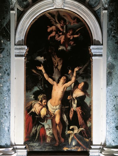 St Sebastian Cured by the Holy Women, af Bernardo Strozzi, olie på lærred af Bernardo Strozzi