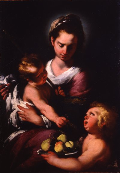 Jomfruen og barnet med Johannesbarnet af Bernardo Strozzi