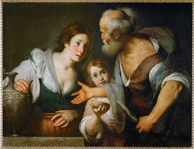Profeten Elisa og enken fra Sarepta ... (olie på lærred) af Bernardo Strozzi