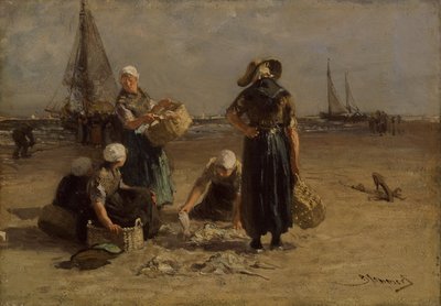 Fishwives on the Beach (olie på lærred) af Bernardus Johannes Blommers or Bloomers