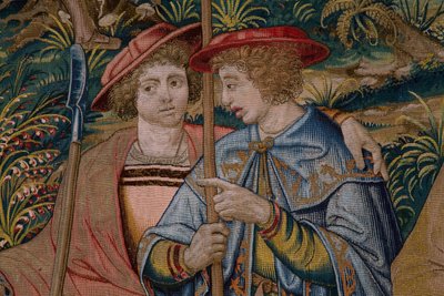 flamsk gobelin. Serie The Foundation of Rome: Faustulus møder Romulus og Remus. Tegneren Barend van Orley (?). Bruxelles fremstilling. 1525-1530. Detalje. af Bernart van (attr. to) Orley