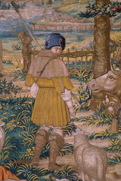 flamsk gobelin. Serie The Foundation of Rome: Faustulus møder Romulus og Remus. Tegneren Barend van Orley (?). Bruxelles fremstilling. 1525-1530. Detalje. af Bernart van (attr. to) Orley