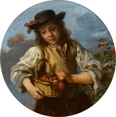 En dreng bærer en kurv med roser af Bernhard Keil