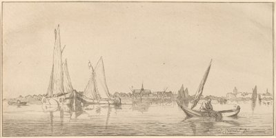 Flod med by, 1775. af Bernhard Schreuder