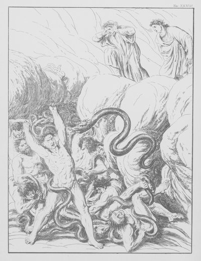 Dantes Guddommelige Komedie, Inferno (Helvede), planche XXXVII (litografi) af Bernhard Schuler