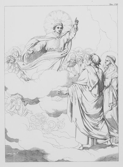 Dantes Guddommelige Komedie, Paradiso (Himlen), planche VII (litografi) af Bernhard Schuler
