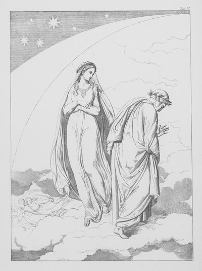 Dantes Guddommelige Komedie, Paradiso (Himlen), planche V (litografi) af Bernhard Schuler