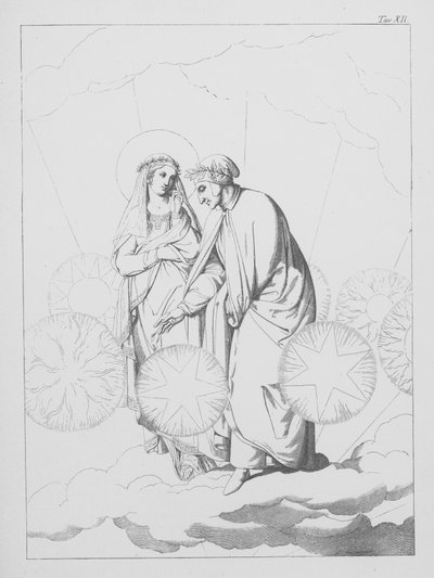 Dantes guddommelige komedie, Paradiso (Himlen), planche XII (litografi) af Bernhard Schuler
