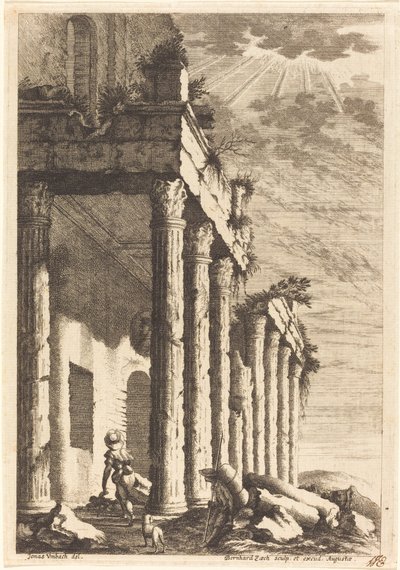 Rejsende ved siden af en ruineret portico af Bernhard Zaech after Jonas Umbach