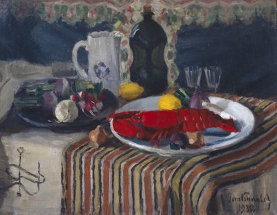 Tallerken med hummer og citron (olie på lærred) af Bernt Wilhelm Tunold