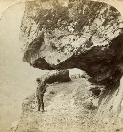 Mand på en klippe med udsigt over Naeroyfjord, Sogne, Norge. af Bert Underwood