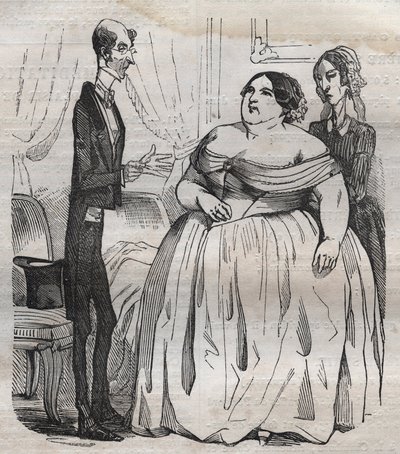 Gourmands - fedme og mager - indgravering i "La Physiologie du gout"" af Jean Anthelme Brillat Savarin (Brillat-Savarin) af Bertall