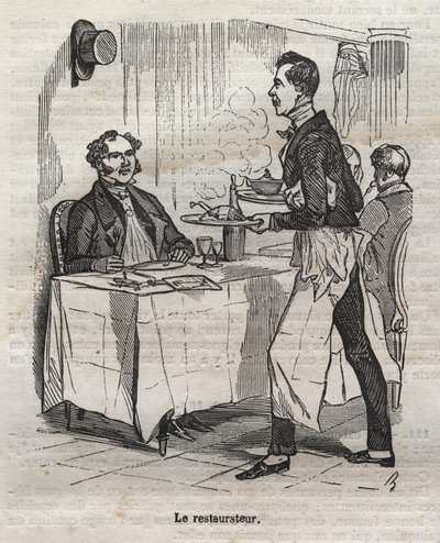 Restauratoren - indgravering i "La Physiologie du gout"" af Jean Anthelme Brillat Savarin (Brillat-Savarin) af Bertall