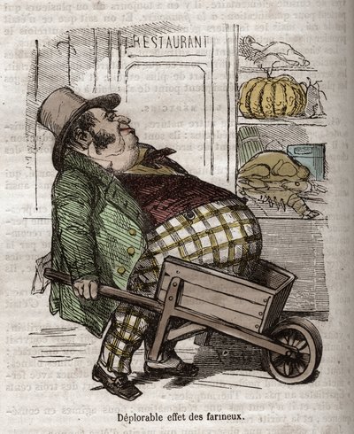 Obeite - Des Gourmands - beklagelig effekt des floureux - gravering i "La Physiologie du gout"" af Jean Anthelme Brillat Savarin (Brillat-Savarin) af Bertall