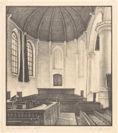 Waalsche Kerk i Delft (original titel på objekt) af Bertha van Hasselt (signed by artist)