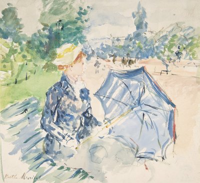 En kvinde, der sidder ved en bænk på Avenue du Bois, 1885. af Berthe Morisot