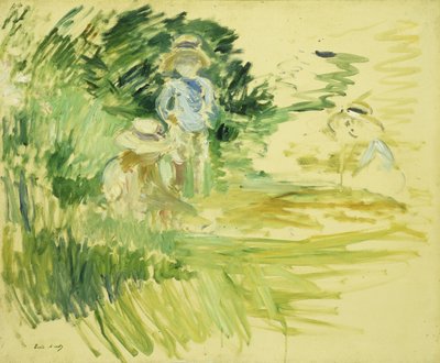 Børn ved Side af en Sø; Enfants au Bord du Lac, 1894 af Berthe Morisot