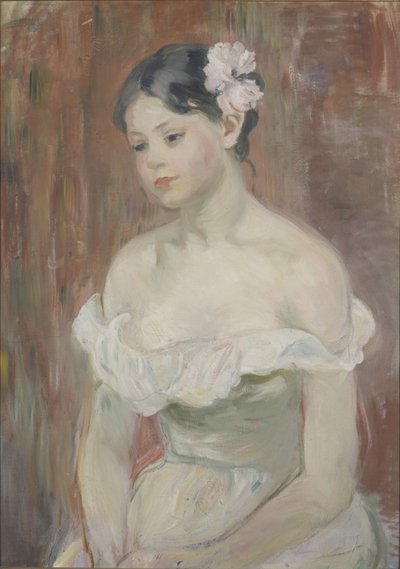 Pige med decollete Blomsten i hår af Berthe Morisot