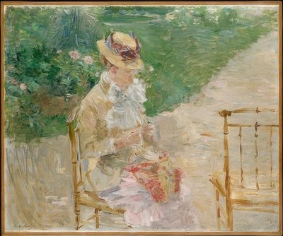 Ung kvinde strikker. Ca. 1883 af Berthe Morisot