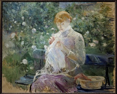 Pasie syner i haven et Bougival-maleri af Berthe Morisot (1841-1895) 1881 Søn. 0,81x1 m Pau, Musee des Beaux Arts af Berthe Morisot