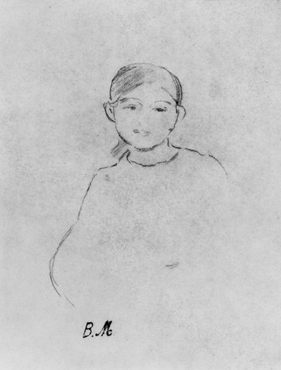 Portræt af en ung pige, 1887 (sort bly på papir) af Berthe Morisot