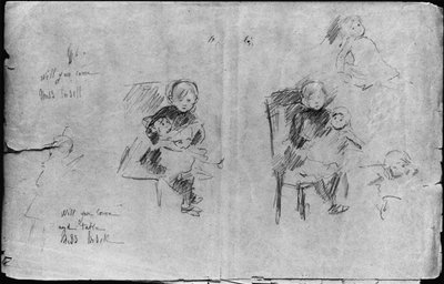 Studier for lille pige med en dukke, 1884 (sort bly på papir) af Berthe Morisot