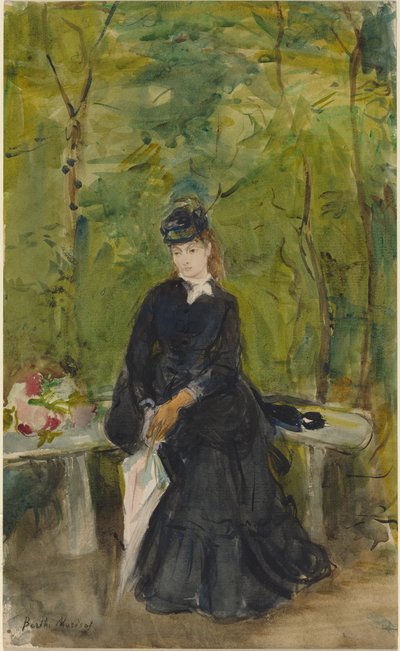 Kunstnerens søster Edma sidder i en park af Berthe Morisot